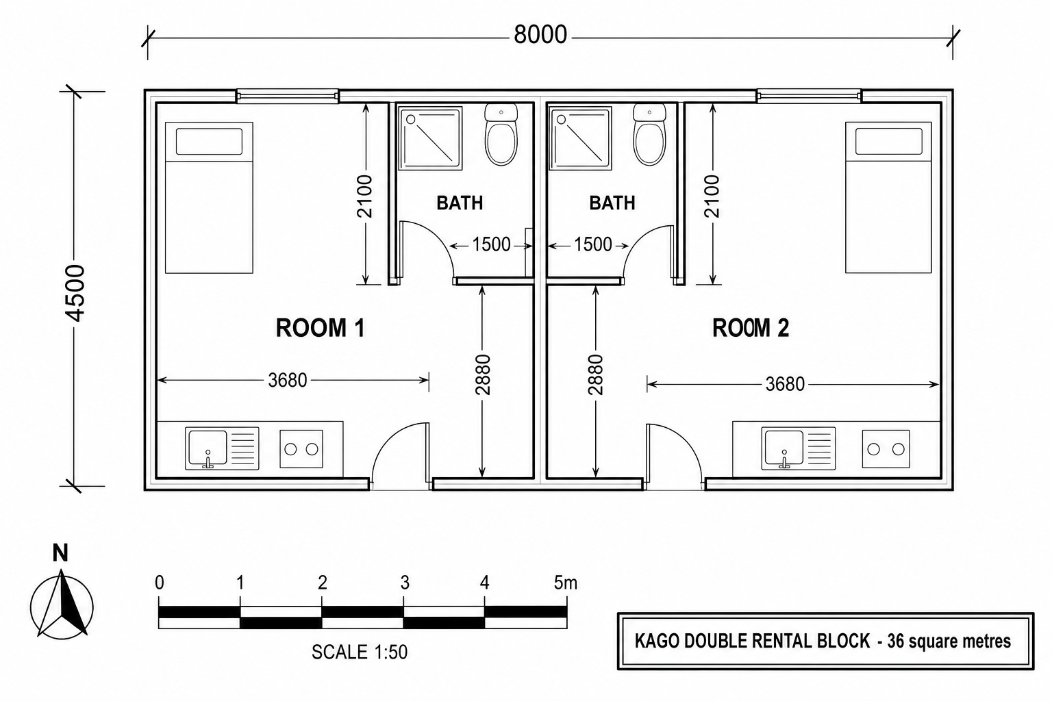 Double Rental Block floor plan with dimensions
