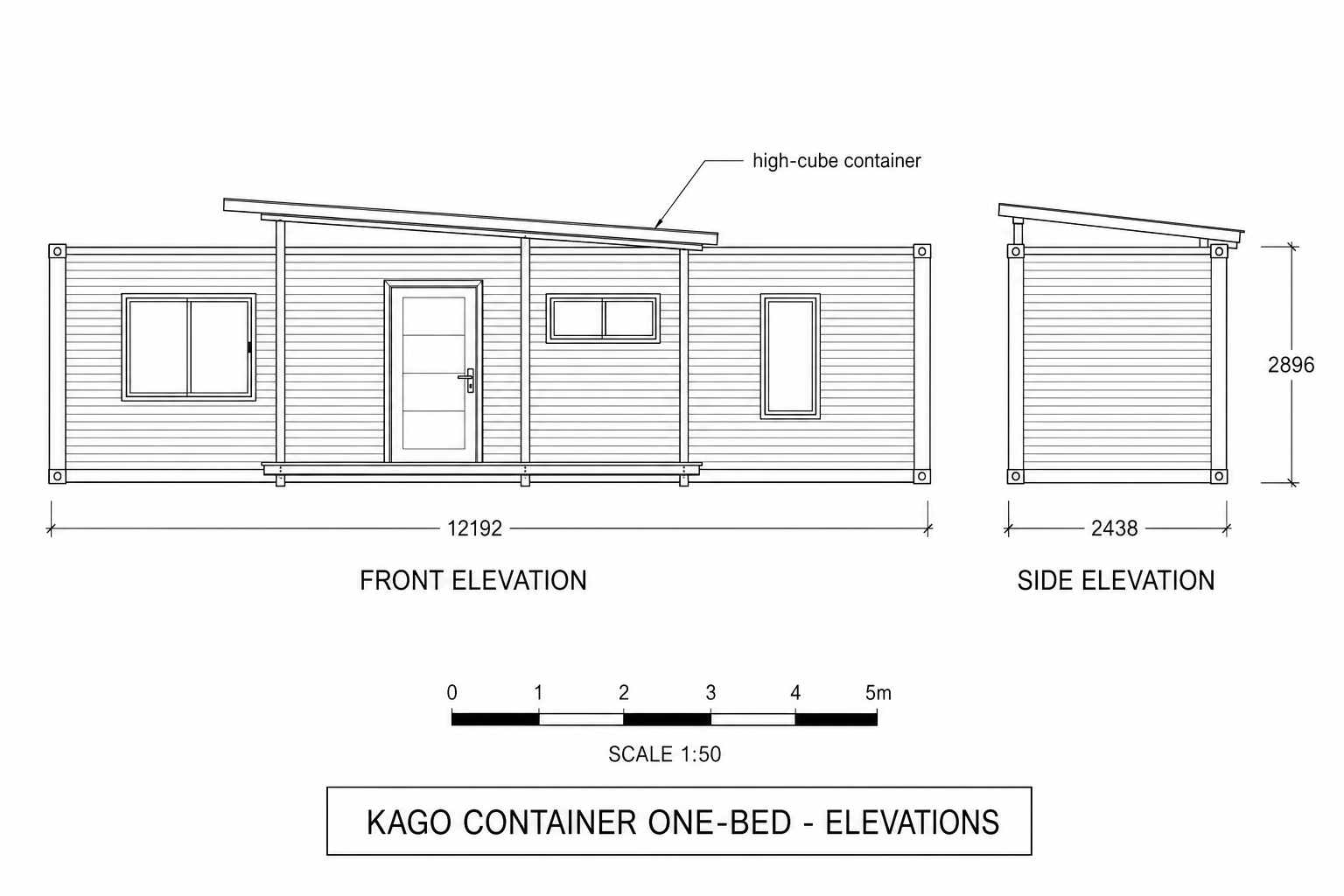 Container One-Bed elevations