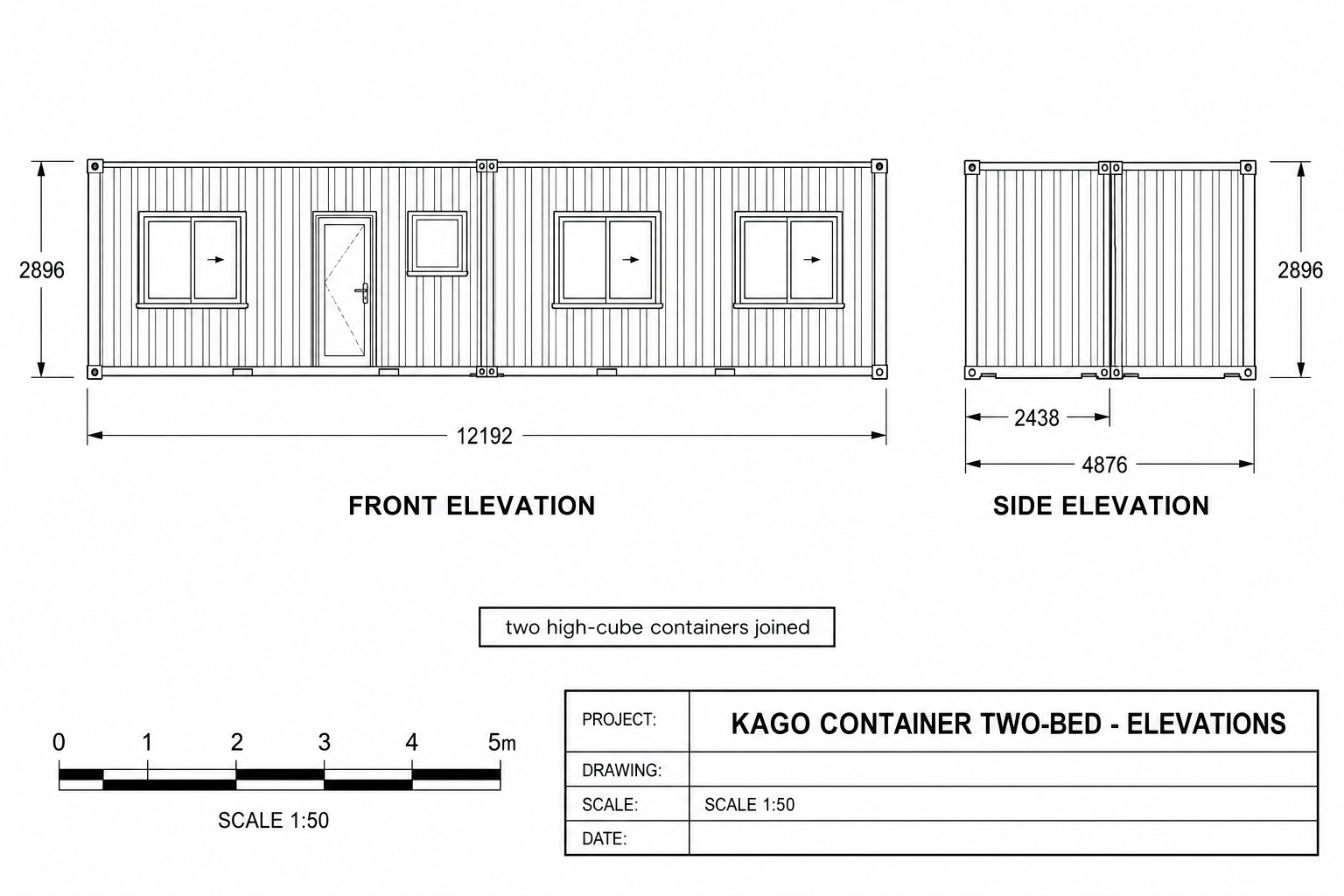 Container Two-Bed elevations