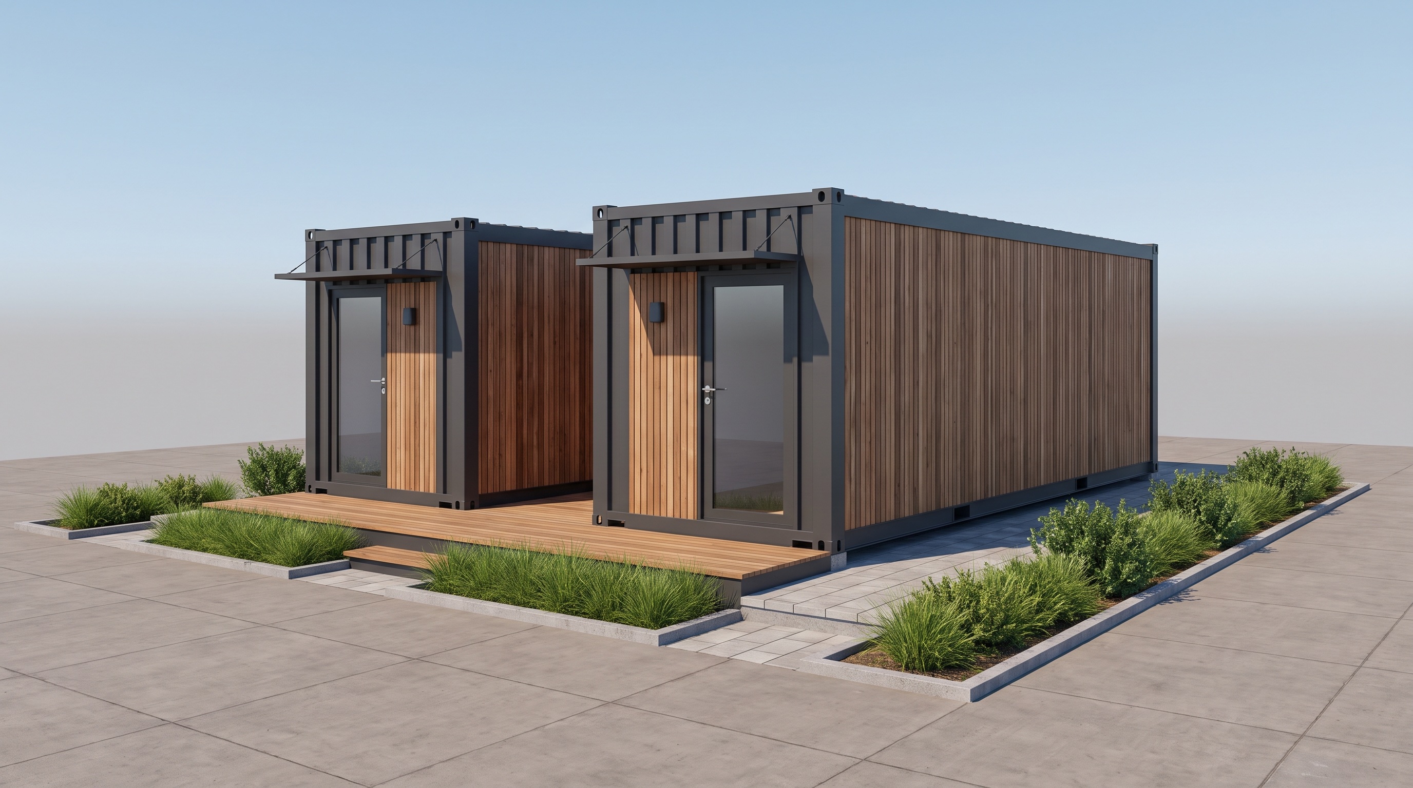 Indicative 3D render of the finished container rental pair