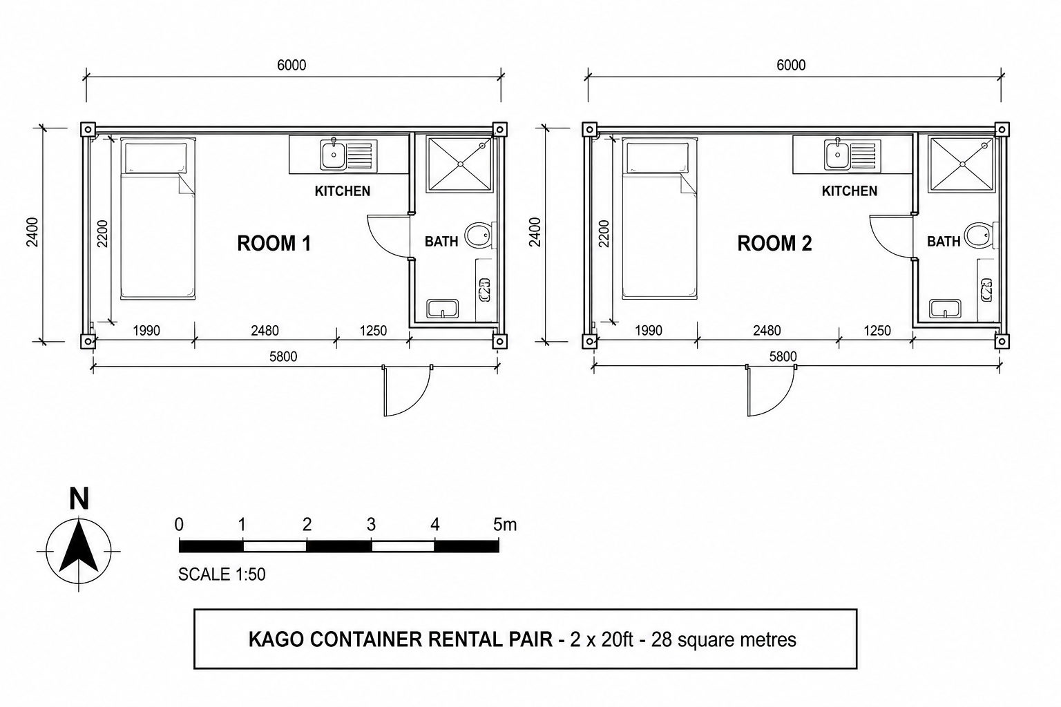 Container Rental Pair floor plan with dimensions