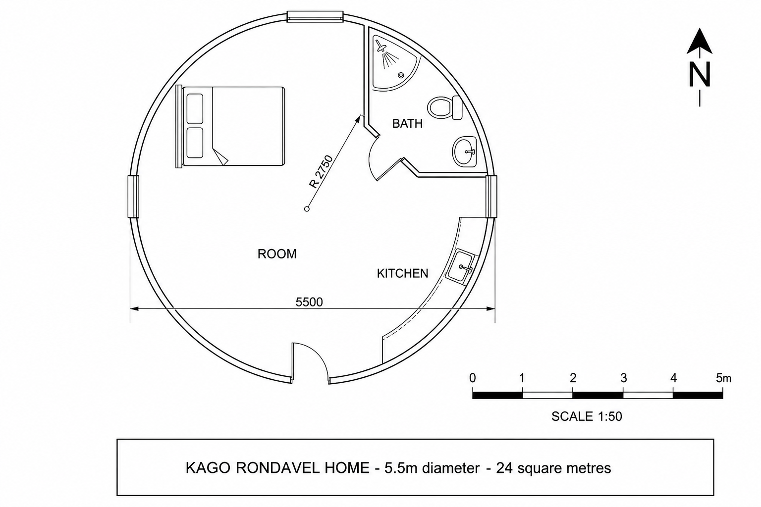 Rondavel Home floor plan with dimensions
