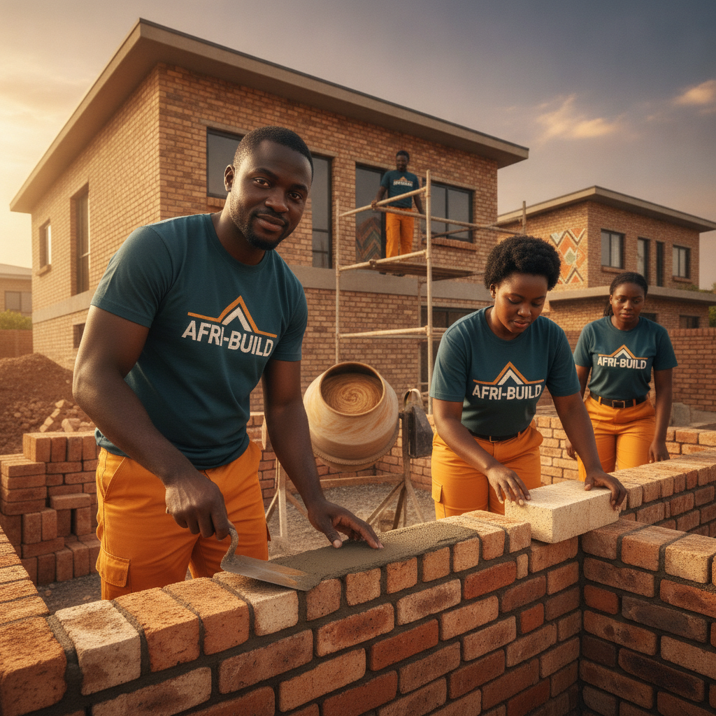 A modern branded township building crew a modern branded building crew at golden hour
