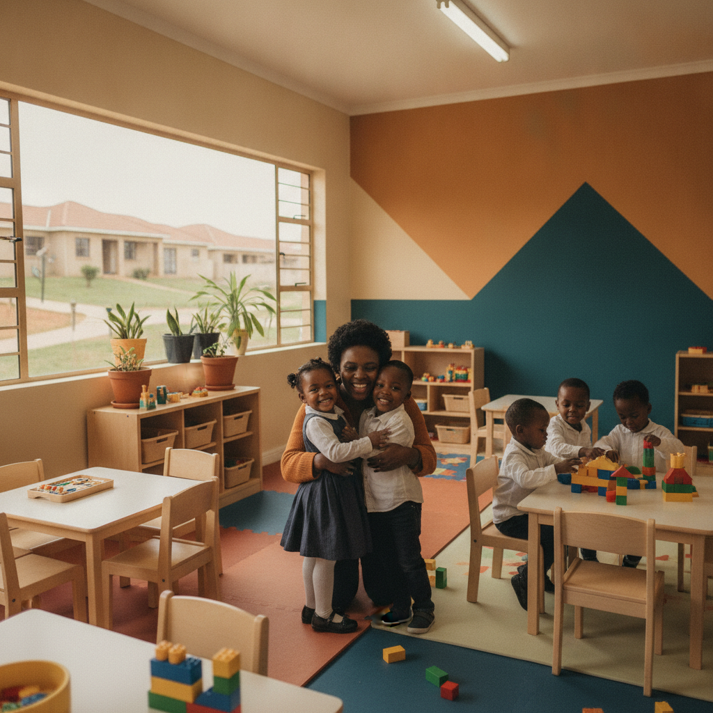 A modern branded township creche a modern branded creche at golden hour