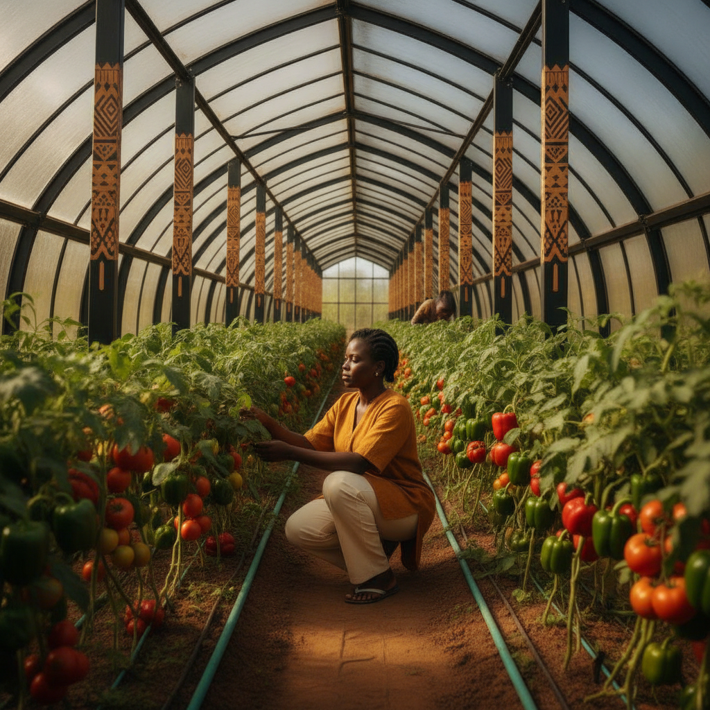 A modern branded township greenhouse a modern branded greenhouse at golden hour