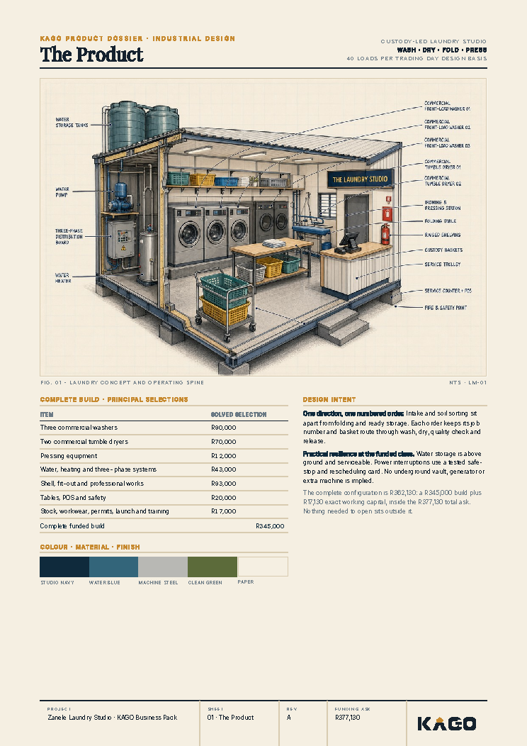 The product page showing the laundromat and what it sells