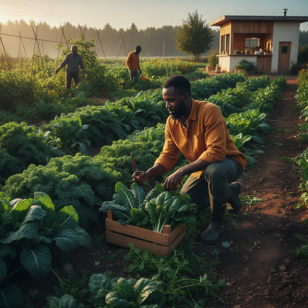 A modern branded township market garden a modern branded market garden at golden hour