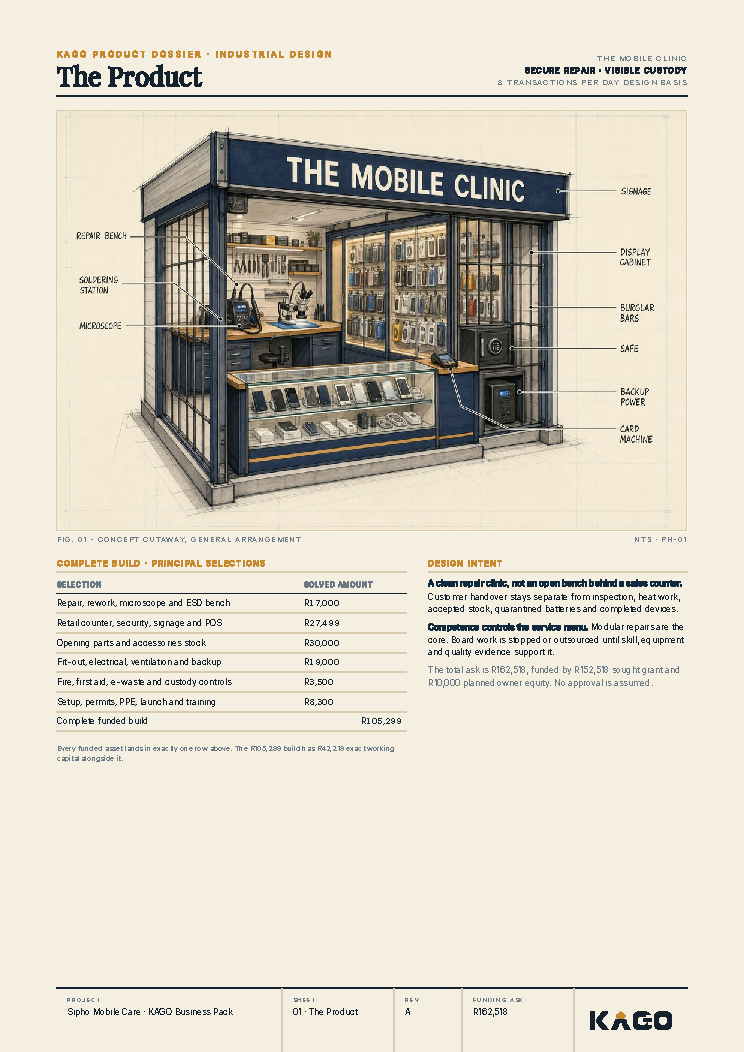 The product page showing the phone-repair shop and what it sells