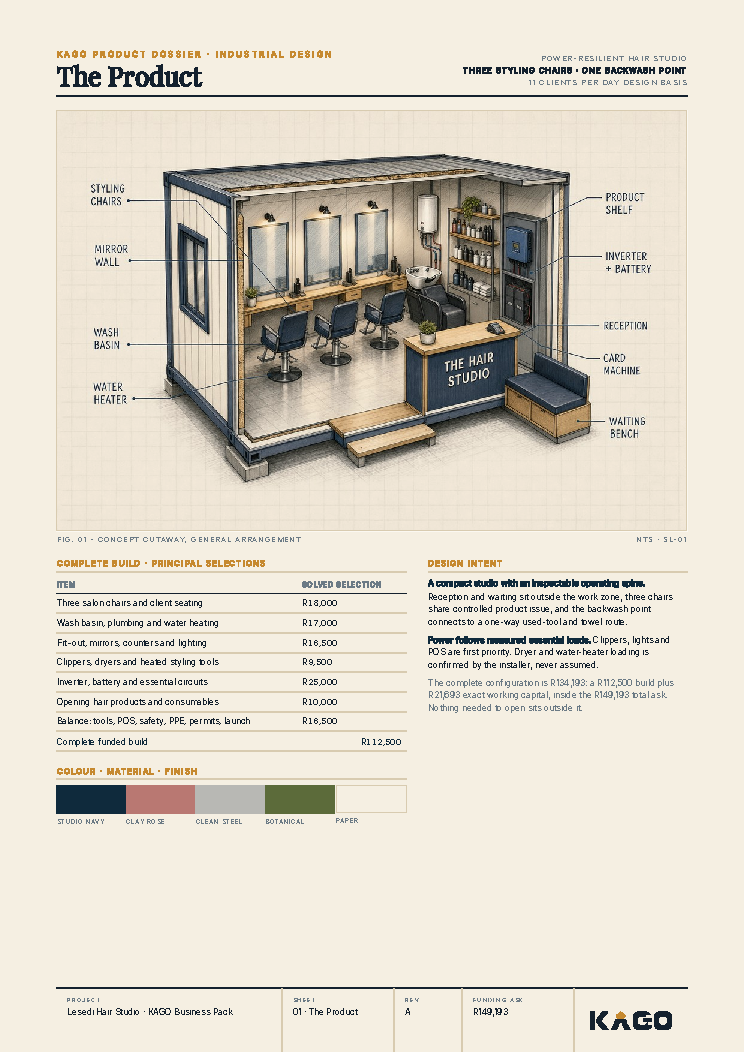 The product page showing the hair salon and what it sells