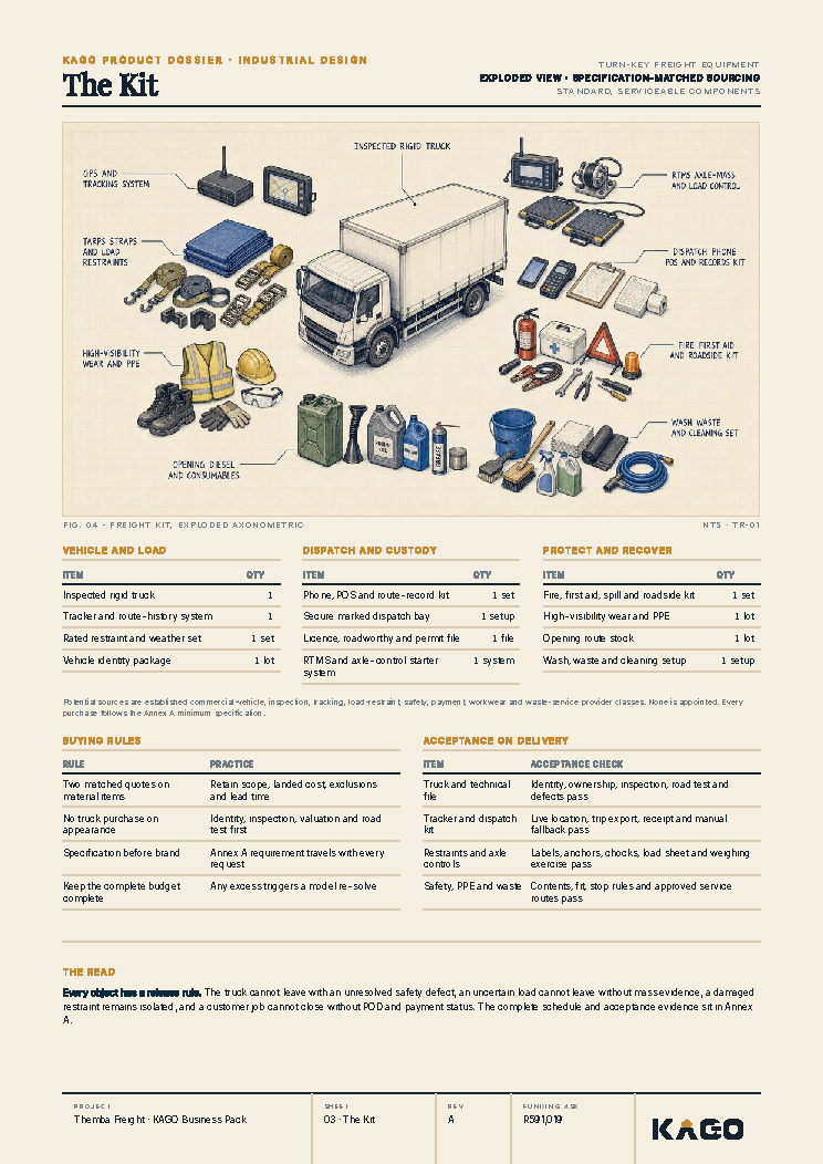 Exploded diagram of the trucking business equipment and kit